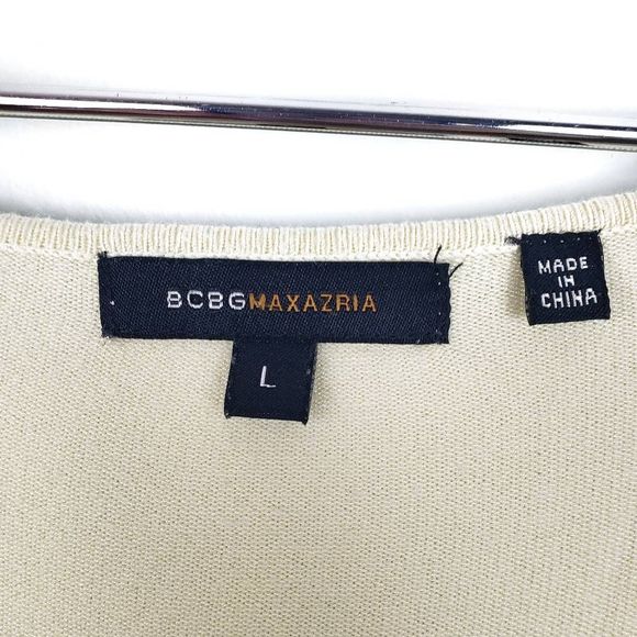 BCBG MAX AZRIA Canary Yellow Silk Eyelet Long Sleeve V Neck Knit Sweater Large - Picture 3 of 7